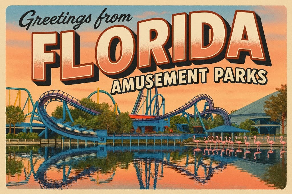 Greetings from Florida amusement parks postcard